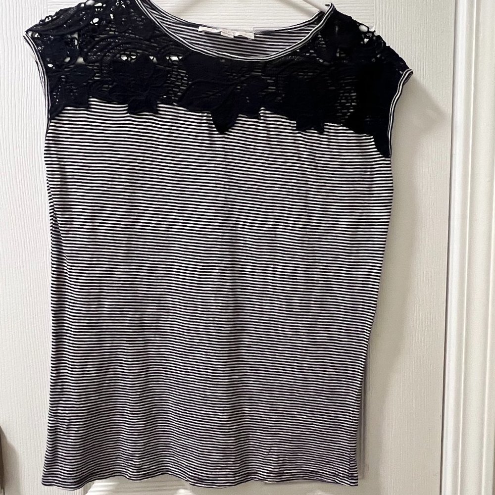 LOFT Navy and White Stripe Sleeveless Top, Size SP
